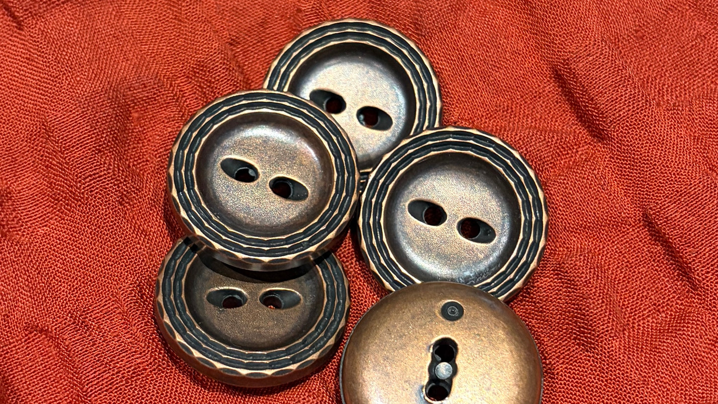 Bronze Two-hole Button with a Textured Edge